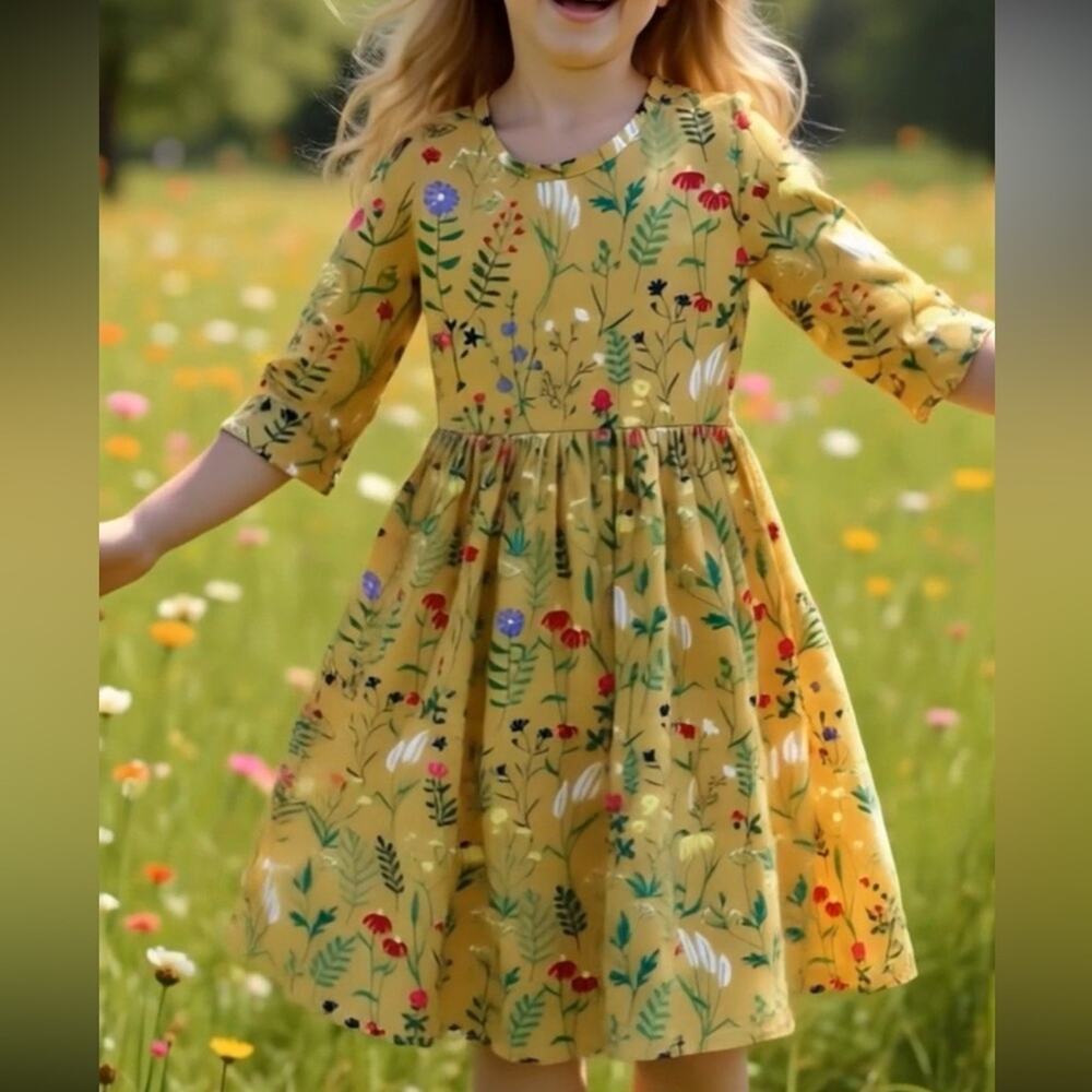 NWOT Mila Rose Floral Mustard Yellow Cone Flowers Yellow Dress Size 7 / 8